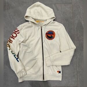 AVIATOR NATION X SOUL CYCLE COLLAB Rare ivory zip up hoodie size large